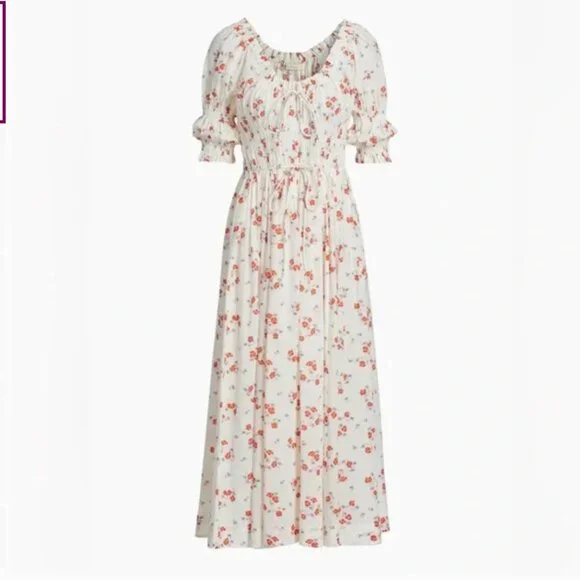 Doen Ischia White Floral Red Poppy Field Maxi Dress Sz M NWT - Picture 4 of 10